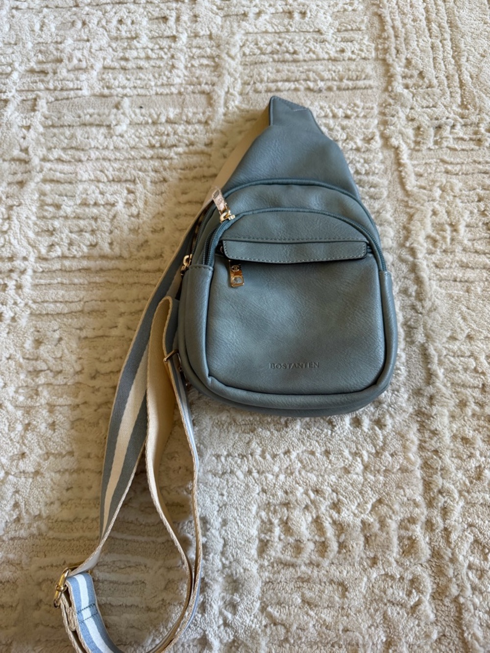 Bostanten Leather Sling Backpack Crossbody Bag Blue Mini Backpack Purse